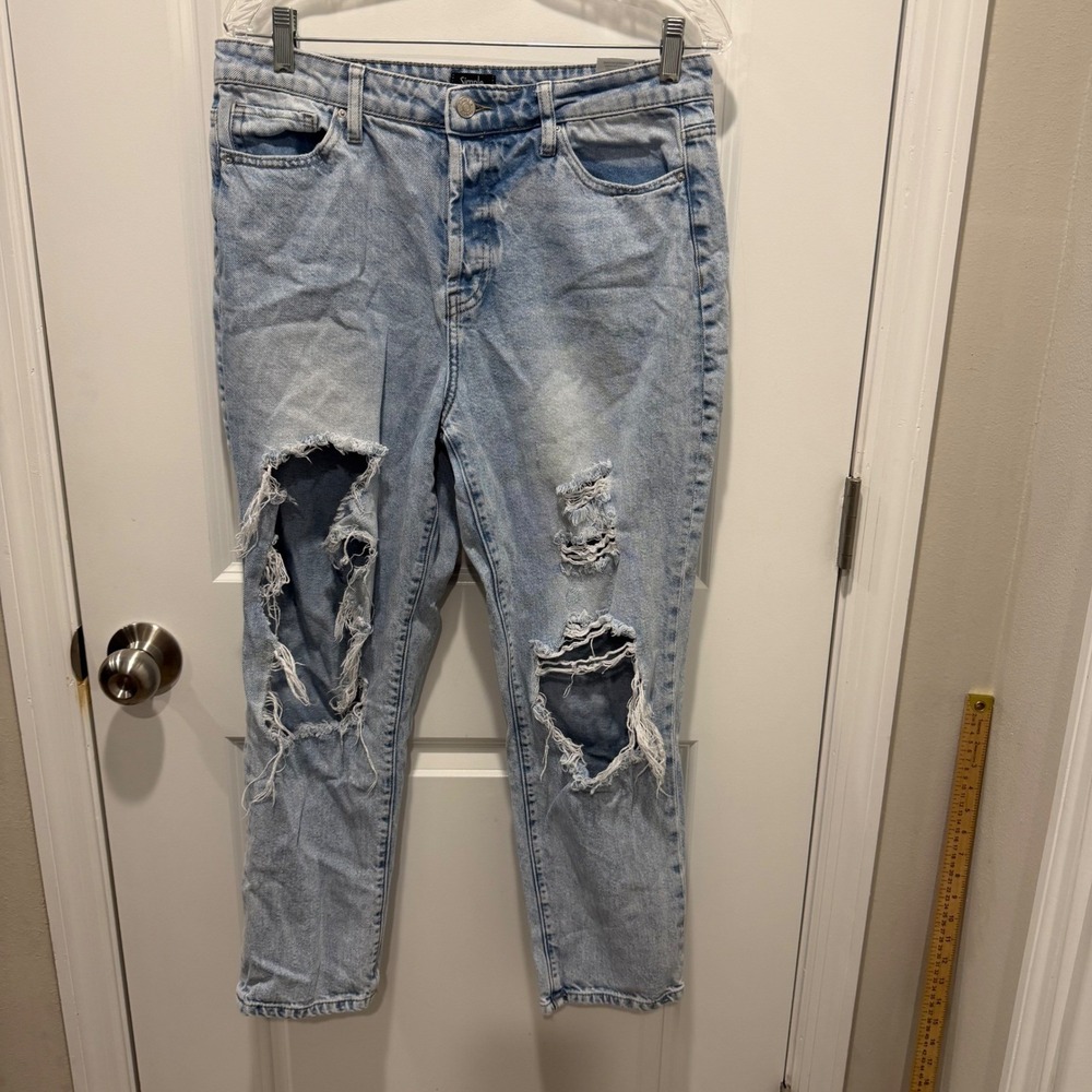 Simple Society Womens Jeans Distressed Light Wash Blue 32